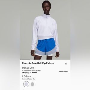 lululemon ready to rulu half zip pullover